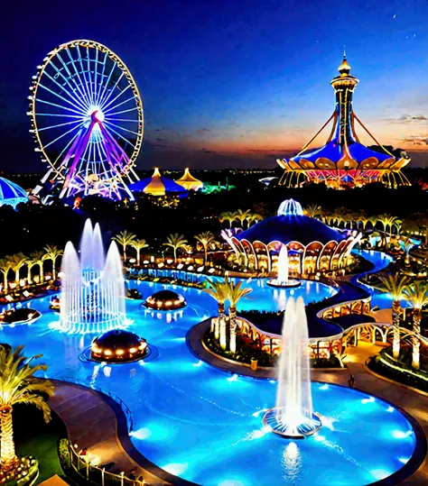 a luxurious amusement park designed for both adults and families, featuring a high-end hotel integrated into the park. the park ...