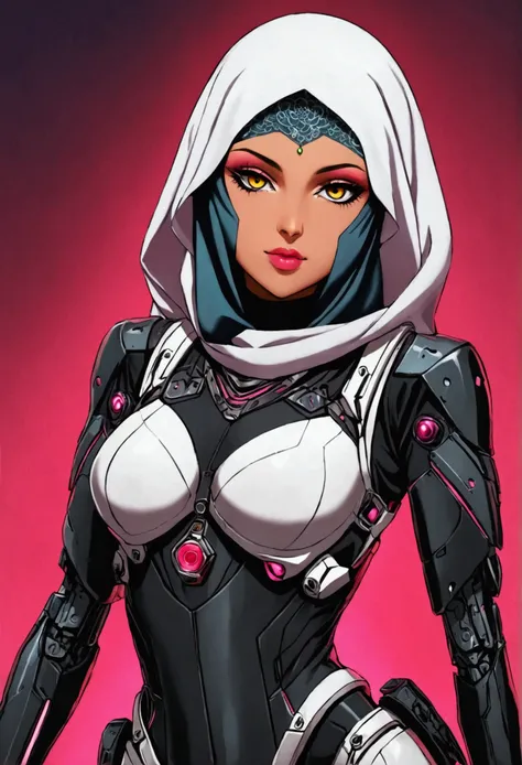 (obra de arte, maximum quality, melhor qualidade, arte oficial, beautiful and aesthetic) fazendo uma pose de heroica e dinamica, Estilo valorant, estilo riot games, She is wearing hijab and her hair is covered, ((hijab)) ((Muslim woman)) ela esta vestindo ...