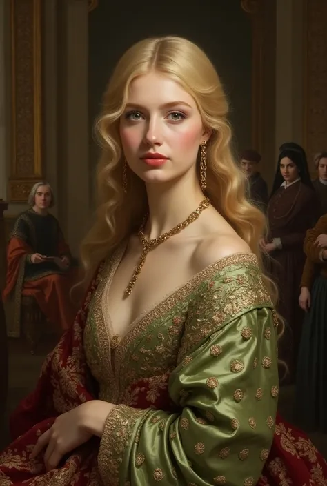 Turkish historical figures during Sultan Suleiman The Magnificent, Sultana Mahidevran, with blonde hair, pale skin, and green eyes 