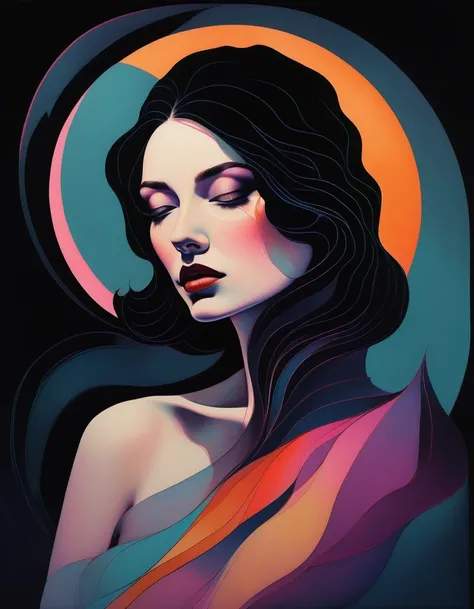 chiaroscuro technique on sensual illustration of an elegant woman, A dark-toned figurative painting of a female figure, blending abstract and realism, vintage ,silky eerie, matte painting, by Hannah Dale, by Harumi Hironaka, extremely soft colors, vibrant,...