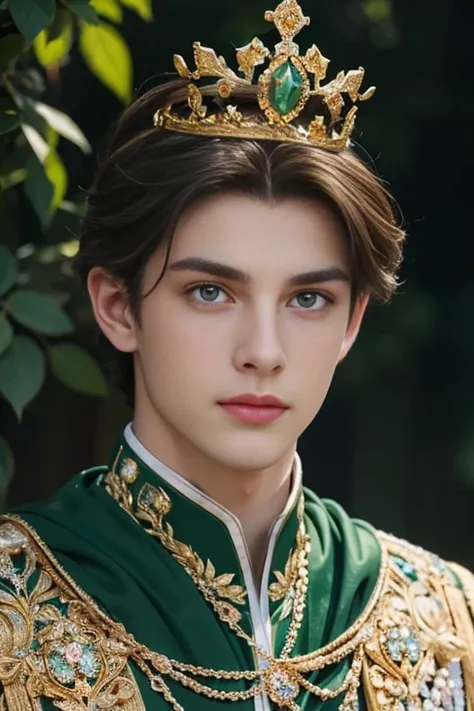 a delightful portrait of a handsome slavic prince,  characteristics of fantastic beauty  , charming look, shining eyes, wearing ...