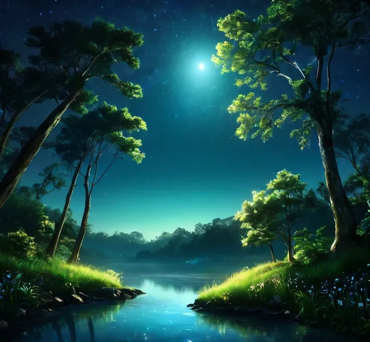 nature at night, earth's gorgeous nature, natural elements, lush trees, nature, picturesque, scenic view, clear sky, magical nig...