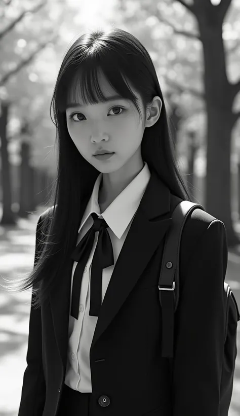  be careful when browsing :-2, Monochrome photo of a retro schoolgirl, close up, Realistic, Beautiful woman face,  staring straight at the camera :1.37, Black and White Photography:1.37,  Black and White Photography:1.37, Realistic, 非常にRealisticな写真, standi...