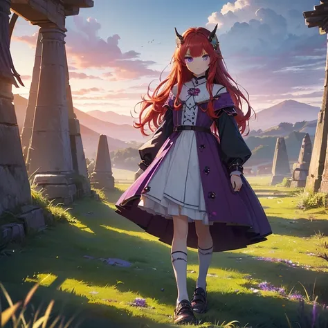 Masterpiece, High Resolution, HD, High Quality, Best Quality, Super Detailed. High fantasy genre, fantasy artwork.
{{(A red-haired barbarian  of 7-years-old:(short messy scarlet-red hair. Fair skin. Purple eyes. Very cute . Short  body. Serious expression....