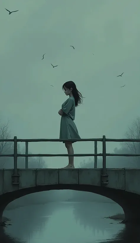 Girl standing alone on a bridge after being swayed by her boyfriend