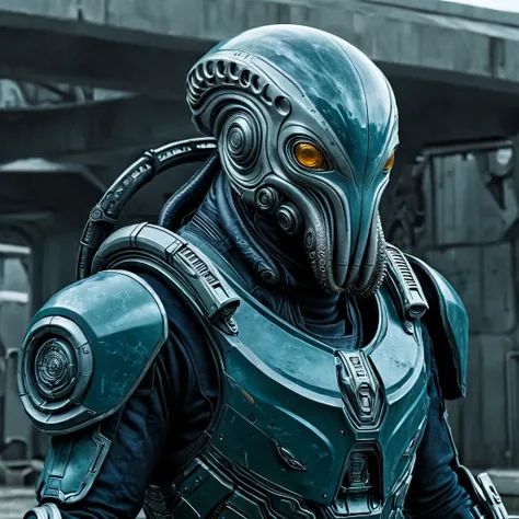 
((best quality)), ((work of art)), (detailed), cinema,   octopus head alien futurist guard armed alien uniform,  future cyber rifle , front view, close, Action movie /adventure

