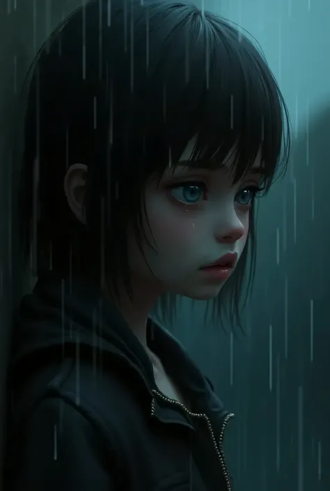 1Girl、Crying、dim and sad atmosphere、rain、masterpiece, best quality, extremely detailed CG unity 8k wallpaper,