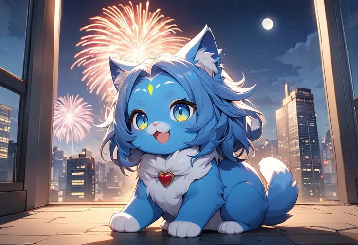 (cute illustration), (full body fur style), solo:2, (beautiful and cute), ((best delicate forehead)) (beautiful blue hair detailed long hair) (best cute furry cat girl is ), (best cute blue cat eyes), (best love smile), ((cute furry cat face)), (small tits...