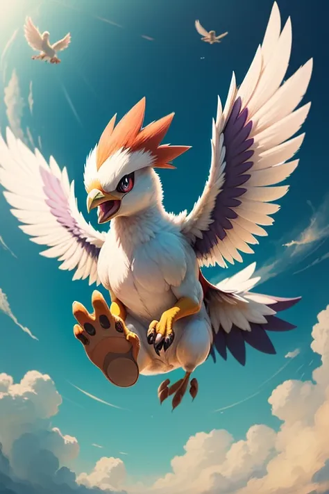 Create a pokemon Pidgeot who is very scary and who is flying and throwing a tornado with his wings. Animate the creation