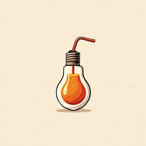 A vectorized logo of an upside-down light bulb, with the rounded part at the bottom, filled with liquid to resemble juice. A thin, curved straw emerges naturally from the top (socket area), reinforcing the idea of a refreshing drink. Use smooth vector line...