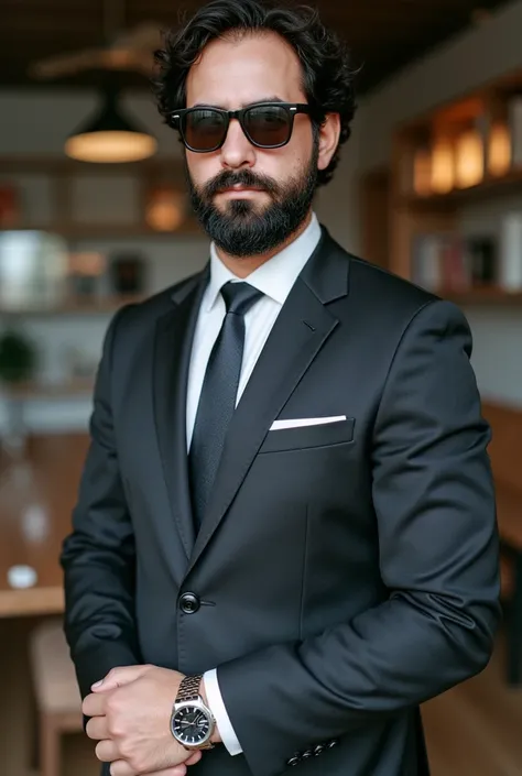  A male model in vintage style ., retro fashion composition ,  fully dressed businessman, front view, side view, 245 degrees of view,  wearing sunglasses and watch , ( The best quality ,4k,8K,highres, masterpiece:1.2),ultra detailed,(realistic,photorealist...