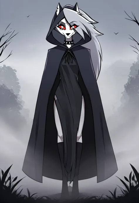 (1girl, solo), perfect body, slim,
anthro, robe, furry, smile, grim reaper outfits, cape covering whole body, long black cape, h...