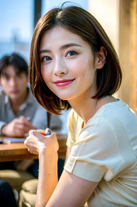 ((White Wine)),((Wine Glasses)),(Realistic, 超Realistic:1.4), 16K HDR,  high res,((White Wine)),((Wine Glasses)),Happy smile、short hair,The best smile、Japanese actress,so beautiful(It looks like the real thing),dress、Slim couple、Model Couple、(Realistic,   c...