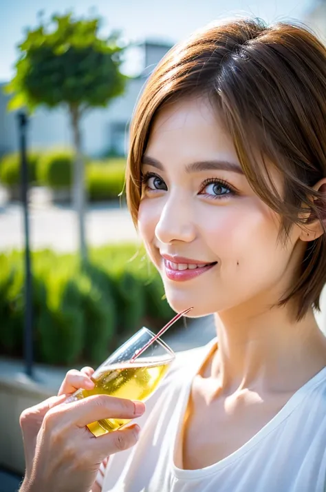 ((White Wine)),((Wine Glasses)),(Realistic, 超Realistic:1.4), 16K HDR,  high res,((White Wine)),((Wine Glasses)),Happy smile、short hair,The best smile、Japanese actress,so beautiful(It looks like the real thing),dress、Slim couple、Model Couple、(Realistic,    ...