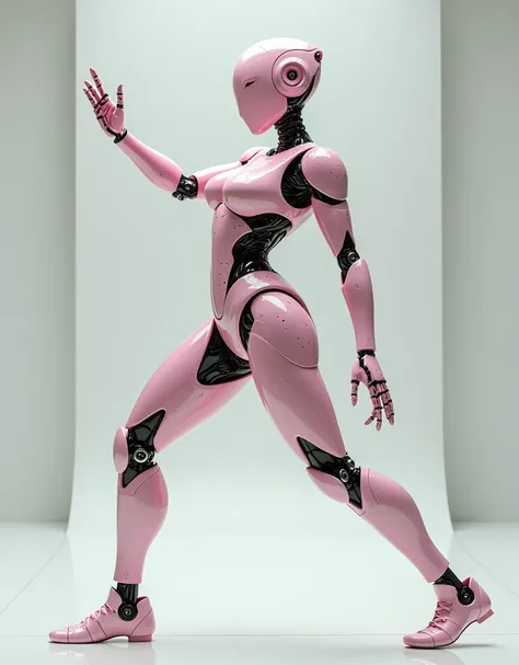  very detailed、8k、An adult female robot with a pale pink and extremely naughty appearance with high resolution、simple head、Faceless、tall、Long legs、Thick thighs、Large Breasts、 sexy futuristic robot body practicing martial arts 、Im practicing martial arts、Ve...