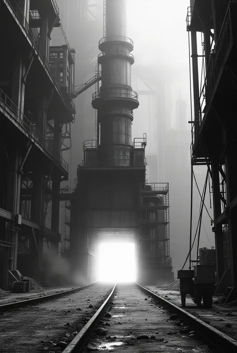  Create images that are only black and white on this topic that deals with iron in the mechanical industry:  reduction and smelting process ,  steel products , the blast furnace ,  preliminary operations in the steel industry ,  evolution of the steel indu...