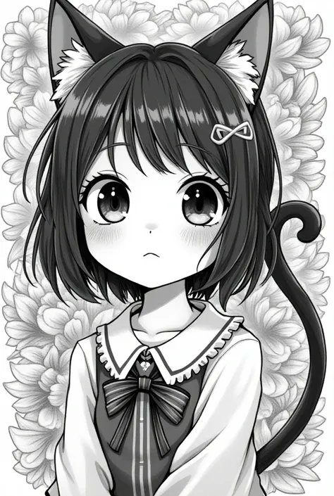 Sketch black and white ink of an adorable anime catgirl with neon eyes and a cat,  detailed, trending on pixiv, 4k, very beautiful, expressive, award winning, masterpiece. com, , studio ghibli art style. highly detailed. sharp focus, complex background. il...