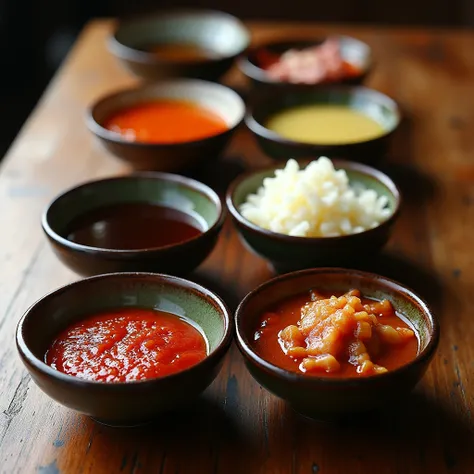 Various yakitori marinades in bowls