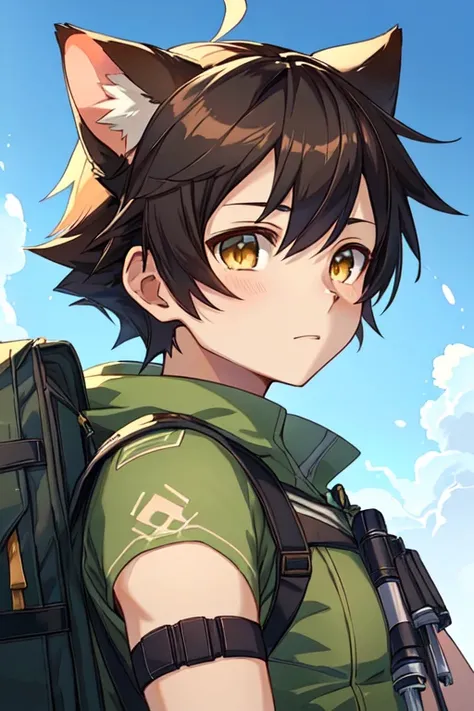 a close up of a person with a cat ear and a backpack, high quality anime artstyle, makoto, makoto shinkai ( apex legends ), detailed anime character art, anime style character, anime visual of a cute cat, stylized anime, epic anime style, anime moe artstyl...