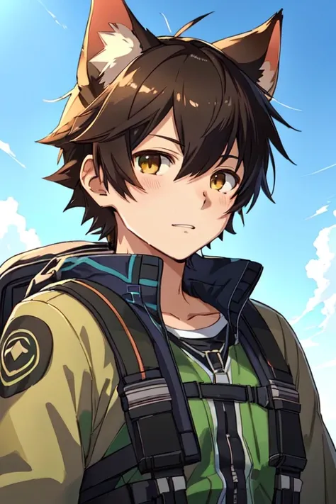 a close up of a person with a cat ear and a backpack, high quality anime artstyle, makoto, makoto shinkai ( apex legends ), detailed anime character art, anime style character, anime visual of a cute cat, stylized anime, epic anime style, anime moe artstyl...