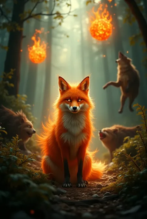 In the forest。 Firefox。Beasts。Fly around３Two fireballs。Look at me, intimidate