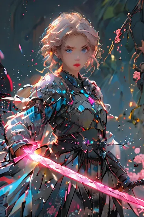 masterpiece, best quality, rpg character art, epic fantasy art style, high detail, intricate details, ultra high resolution, sharp focus, HD, 8k,
1girl,solo,cute,(((pink short hair, crystal blue eyes ))),22year old woman, big breast,cleavage,
serious and m...