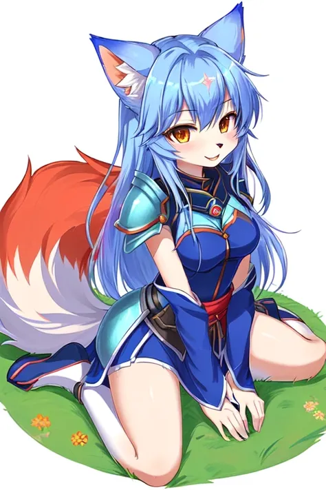 a cartoon cat with a red tail sitting on the ground, holo is a wolf girl, fox nobushi, white fox anime, krystal from star fox, foxgirl, anime catgirl, sora as a cat, female fursona, kitsune inspired armor, a beautiful fox lady, holo if a wolf girl, female ...