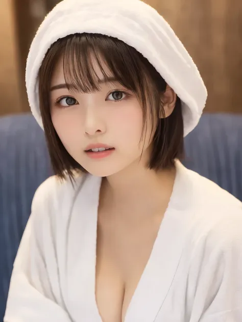 masterpiece, best quality, one woman, (white bathrobe:1.2), age 30、(raw 写真best quality), (reality, reality的:1.4), sexy、iris、 ver...