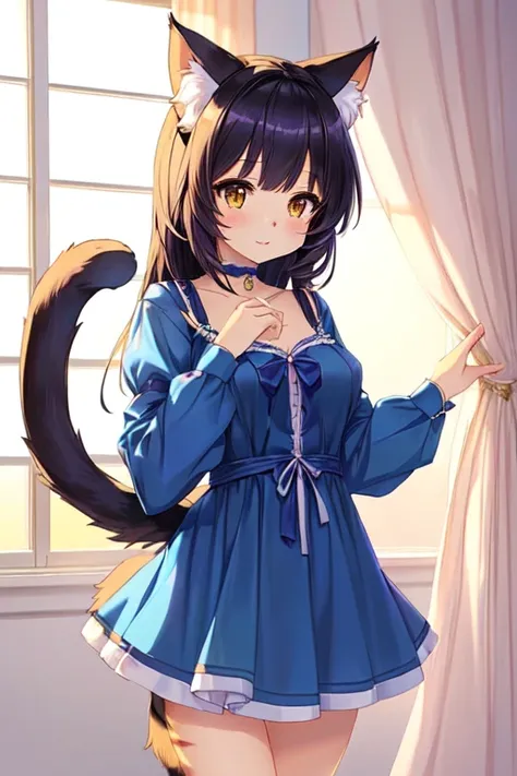 anime girl in blue dress with a cat ears and tail, cute anime catgirl, anime catgirl, beautiful anime catgirl, female furry mini cute style, attractive cat girl, very beautiful cute catgirl, very beautiful anime cat girl, catgirl, anime cat, female fursona...