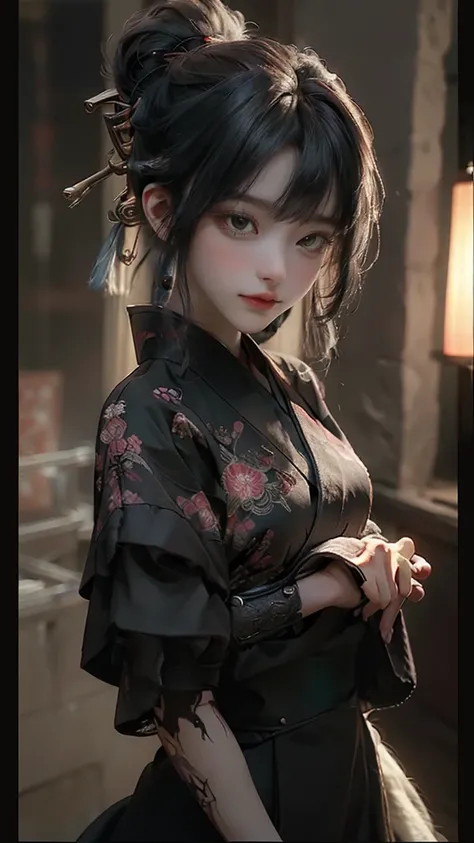 ((Best Quality)), ((masterpiece)), (detailed: 1.4), 3d,  high res ( High Dynamic Range ), Backlight, Battle-Damaged Maiden ,  A Chinadren woman who seems to have come from ancient times  ,   but she had a lot of cyberpunk elements  .  Her expression was fe...