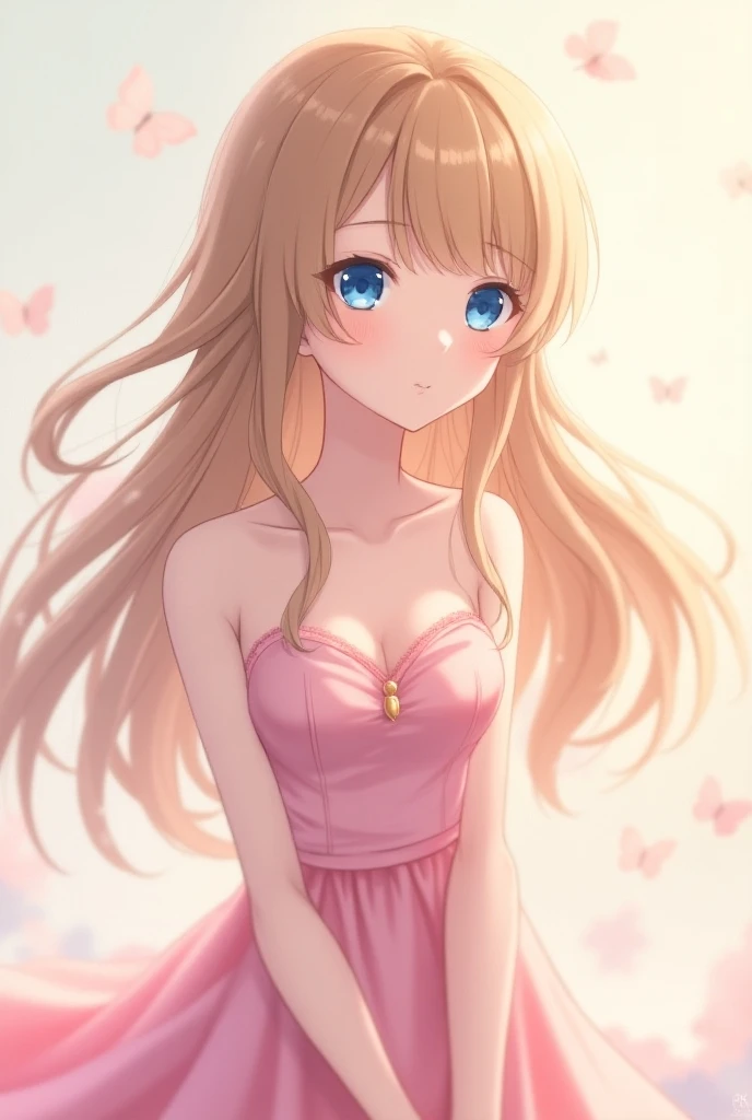 Has blue eyes and long hair、Anime girl in a pink dress, Beautiful anime portraits, Cute Anime Girl portrait, Cute Anime Girl portraits, Cute Anime Girl, extremely Cute Anime Girl face, Beautiful anime faces,  Anime Visuals of Cute Girls, Stunning Anime Fac...