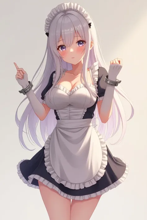 anime maid，White long gloves，put on handcuffs