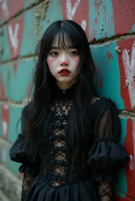 8k, masterpiece, ultra sharp focus, Complex and detailed, In Korean style、Very beautiful young Japanese girl, Long wavy black hair, Center-parted black hair、Center-parted black hair、Center-parted black hair、 has long hair and a loose web at the hem、She wea...