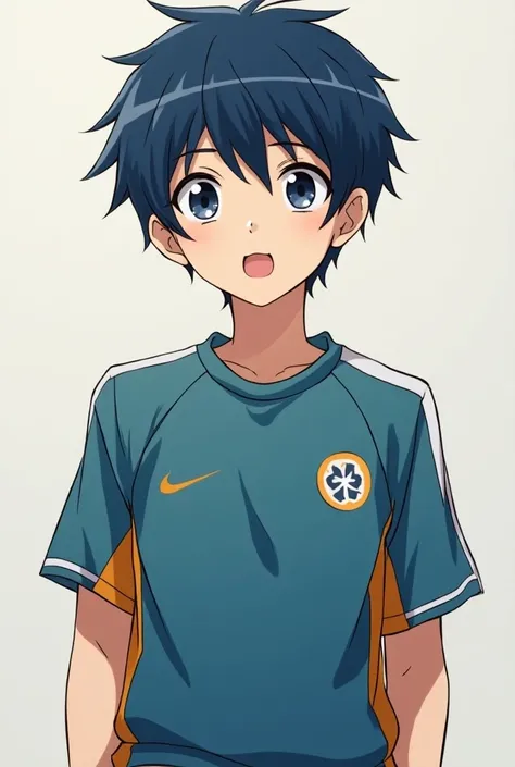 White, black eyes,  dark blue hair , haikyuu uniform , 15 years,  and in the second year of elementary school