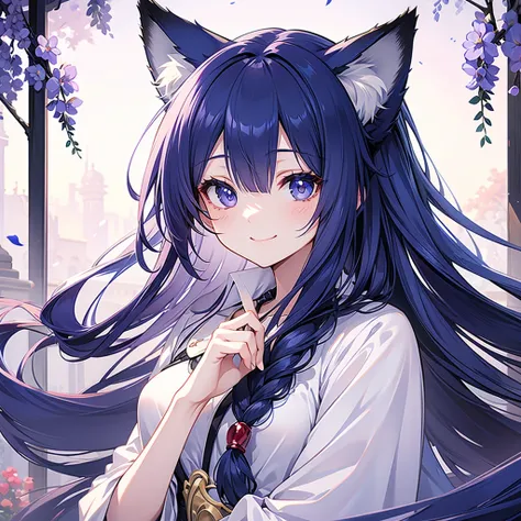 Indigo Hair、Fox Ears、Long Hair、one piece、Stylish、girl、alone、Pure Smile、High image quality、Beautiful eyes