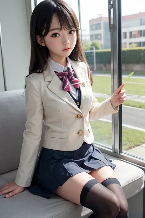 Cute Girls､High school girl､Idol､uniform､blazer､ stockings､mini skirt､See-through､Fluttering in the wind､sit