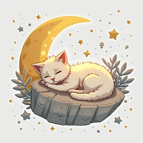 A cat sleeping on the moon, surrounded by stars, one eye wide open with glowing light emanating from it, ethereal, magical, 