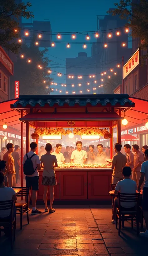 BBQ stall，dining car，Street Shop ，outdoor， HD quality，night，Game cg style