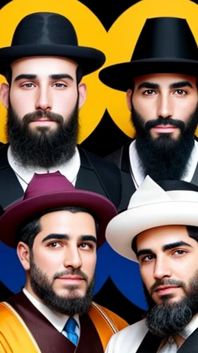  A group of 30-year-old tzaddik men focus on their faces (photo with color)