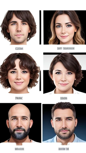  A group of 30-year-old men and women focus on their faces (photo with color)