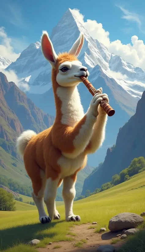 An Andean Llama playing the Piccolo