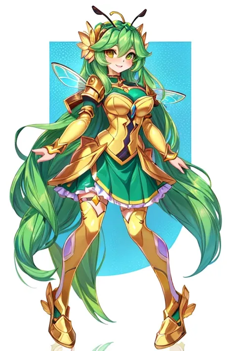 a cartoon picture of a woman in a green and yellow outfit, knights of zodiac girl, insect trainer girl, fullbody commission for, oc commission, high quality colored sketch, commission for high res, portrait knights of zodiac girl, senna from league of lege...