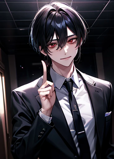 Private Server、{room}、dark、dark、{craziness}、 good-looking guy with empty eyes、 long bangs、Unshaven、{ yandere}、歪んだsmile、{male}、High image quality、Empty face、A firm eye、Above the upper body、{smile}、{Slanted Eyes}、、Black Hair、Red Eye、Private Server、、{light bl...