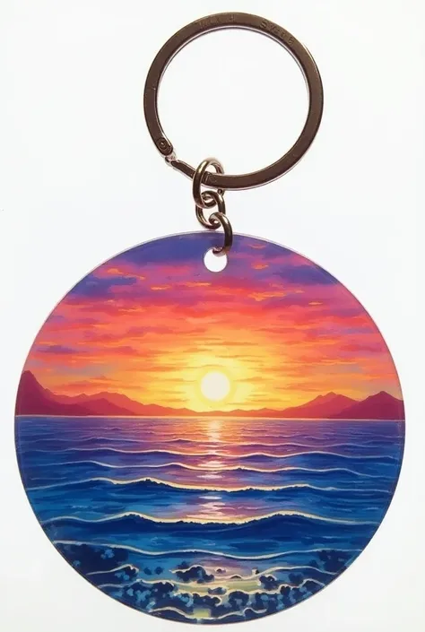 Creat a round resin art keychain. Add sunset and sea . Dont add tree or beach