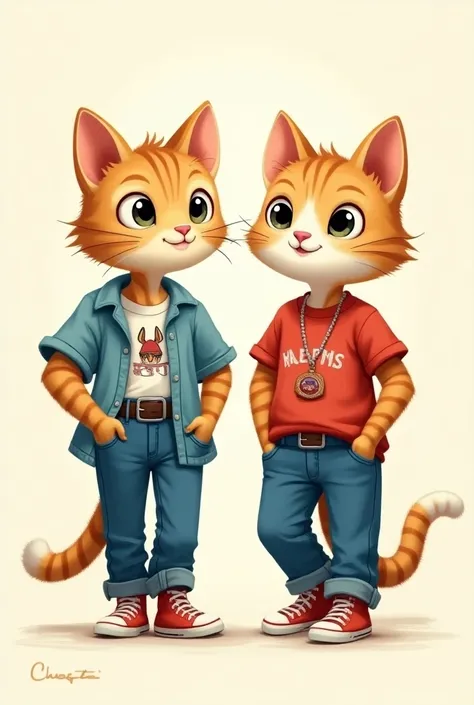 Sweet cat jeans with blue shirt and rap red shirt with blue pent walk 