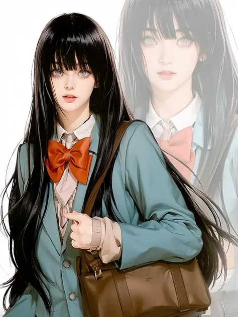 anime girl hinata hyuga with glasses and a tie holding her head, kawaii realistic portrait, realistic anime artstyle, semirealistic anime style, realistic young anime girl, realistic schoolgirl, hyperrealistic schoolgirl, semi realistic anime, beautiful an...