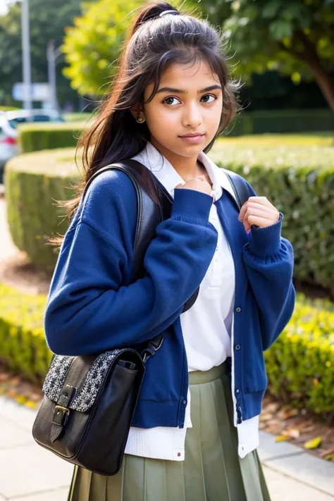 18 year old indian girl caring school bag