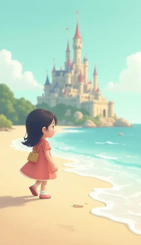 Second Dimension，Girl，Beach，castle，Generate 10 pictures at once ， suitable for mobile phone wallpaper ，Small fresh，HD