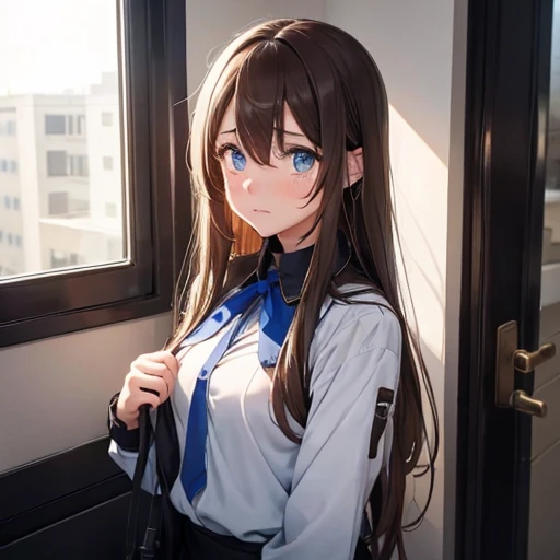   girl, blue eyes,  brown long hair, Crying, Big tears, Short, , Private Server