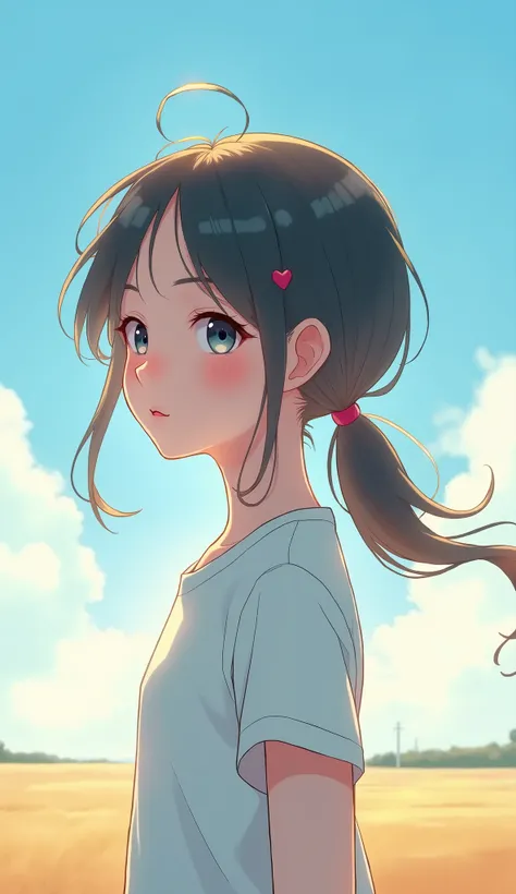 HD，Second Dimension，Girl，Ponytail，Sky， suitable for mobile phone wallpaper ，Small fresh